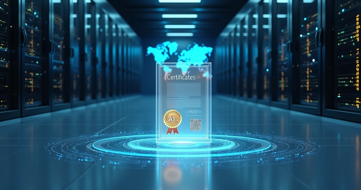 Certificado digital A1 representado por ícone criptográfico em nuvem em ambiente corporativo