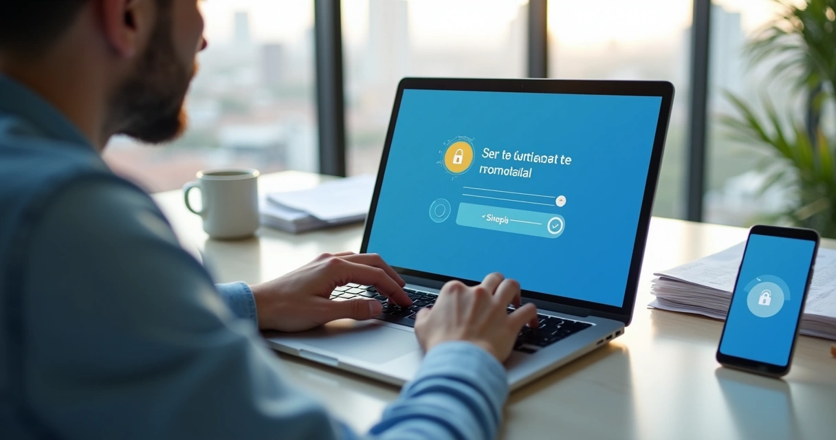 Empresário brasileiro seguindo passo a passo online para emitir certificado digital no notebook